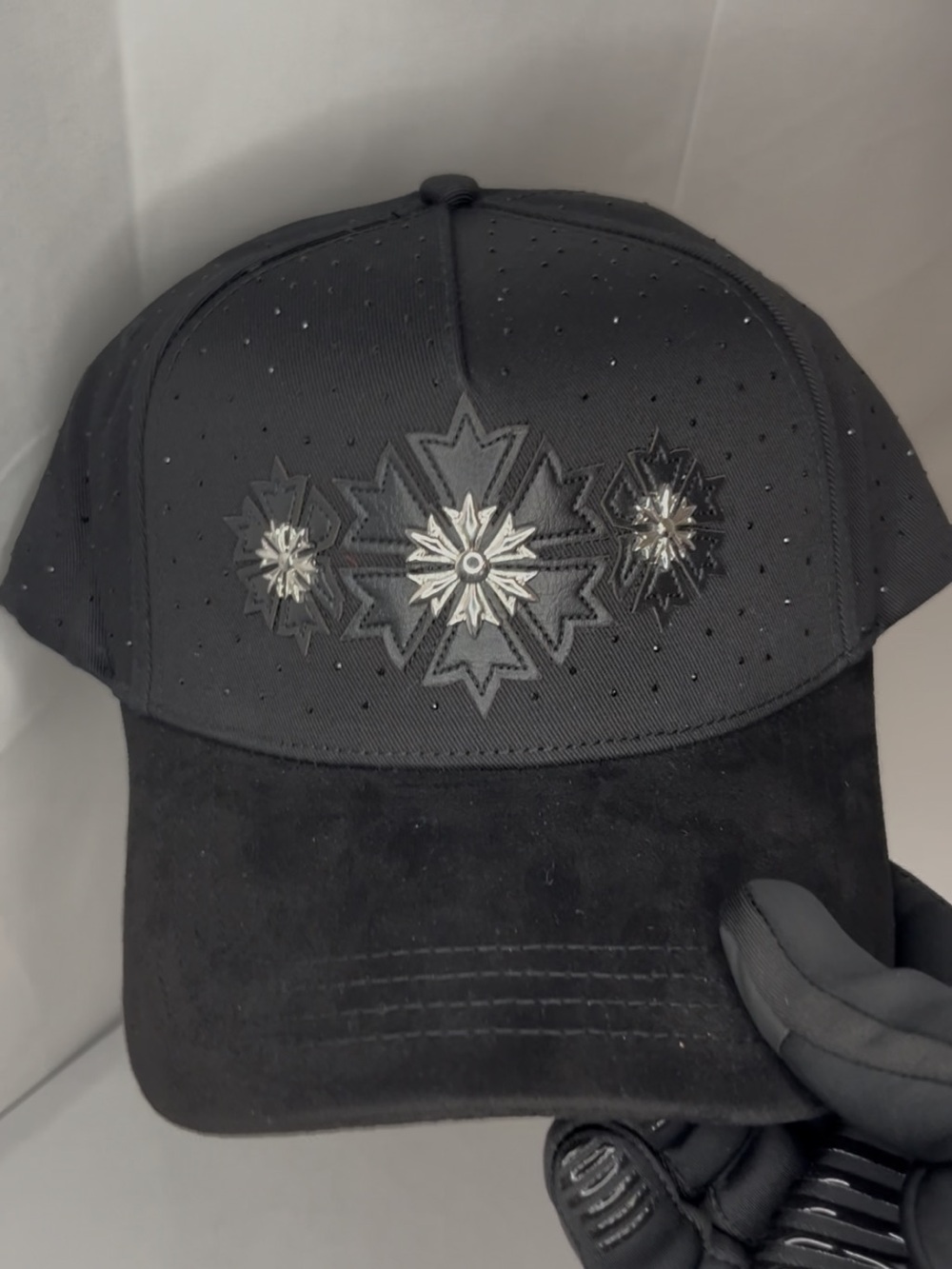 Black Embellished Star Motif Baseball Cap